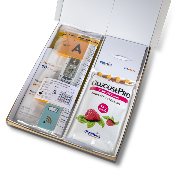 An image of the GTT@home test kit and its contents
